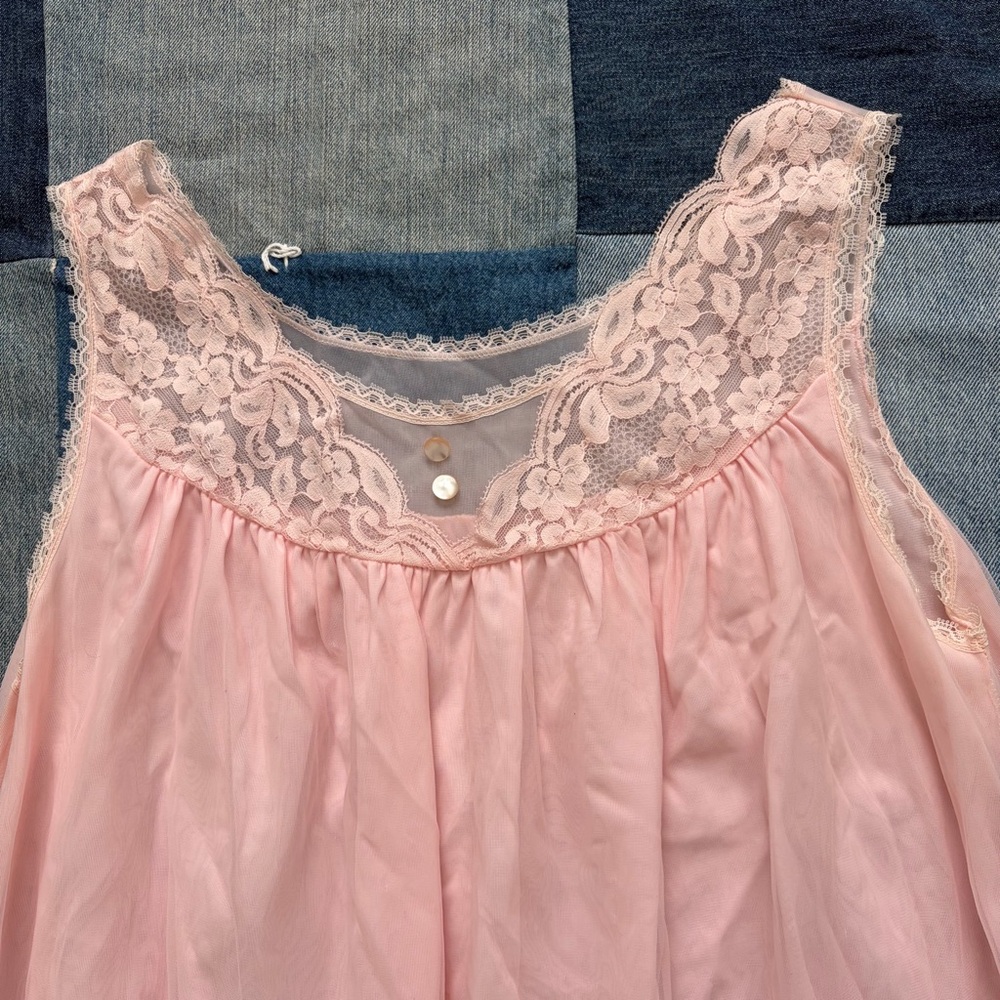 60s babydoll lace dress baby pink nightgown size M - Picture 2 of 8